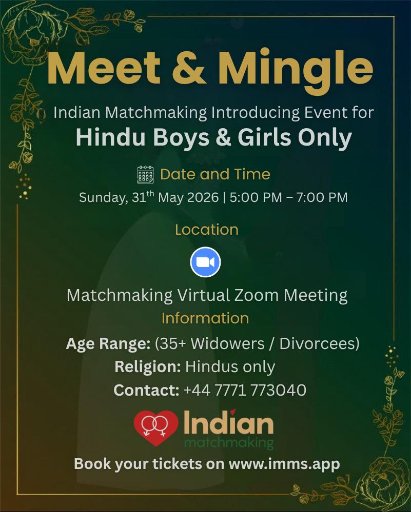 UK Hindu Matchmaking (35+ Widowers / Divorcees) – Online